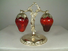 1960s Red Glass Hanging Strawberry Salt&Pepper Shakers RARE Original Label WOW picture