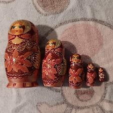 Vintage Matryoshka Russian Nesting Dolls Wood Set Of 5 Figures Beautiful Flowers picture