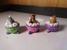 Lot of 3 Claire's Small Round Empty Trinket Boxes Angel Dog, Cat and Bear picture