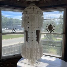 Beautiful Vintage 60's Large 4’ CAPIZ Shell Hanging Lamp Rare Boho Chic picture