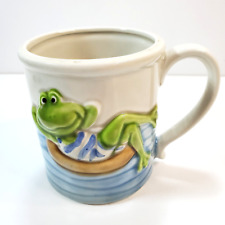 Vintage Enesco Japan 3 Dimensional 3D Frog Relaxing On A Raft Coffee Tea Mug Cup picture