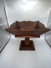 Vintage 1960'S MID CENTURY MODERN Pedestal SQUARE Wood Compote Fruit Nut Bowl picture