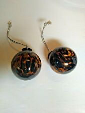 Two Kugel Christmas Brown and Tan leopard print ornaments picture