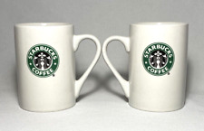 STARBUCKS ~ Early Pair of White Ceramic 10 Oz. COFFEE MUGS (2008) picture