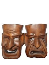 Vintage Carved Wood Tiki Style Comedy Tragedy Masks Wall Art Hangings Bar Decor picture