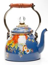 Mackenzie Childs 2 Quart Tea Kettle Pot Flower Market Blue Lapis picture
