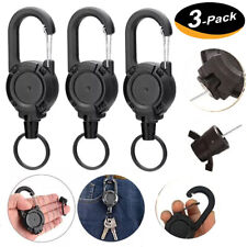3PCS Retractable Carabiner Car Key Chain Badge Holder Steel Cord Keychain US picture