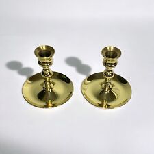 Mid-Century Vintage Set Pair BALDWIN Polished Brass Saucer Candle Stick Holders picture