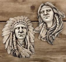 Vintage Native American Chief and Female Resin Wall Art Carving Hanging picture