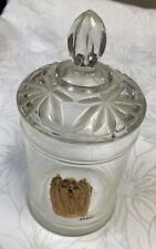VTG CUTE YORKSHIRE Terrier Painted On clear glass canister w/lid-star Of David picture
