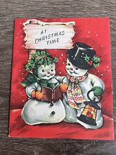 Vintage Christmas Card Snowman Couple Dressy Caroling, Used picture