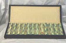 Set 12 German Cut Crystal Knife Rests Clear Original Box JP Glas Notched Mint Co picture