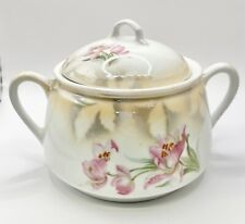 Vintage Three Crown China Germany Pink & White Roses Flowers Biscuit Jar Gold Sp picture