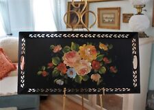 Vintage large Tole tray Floral Hand Painted Filagree handles toleware 24.50