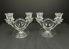 VINTAGE PAIR OF ELEGANT EAPG CLEAR GLASS DOUBLE CANDLESTICK HOLDERS picture
