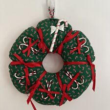 vintage Handmade Stuffed Fabric Christmas Wreath Candy Canes Red Bow 11
