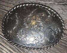 vtg Boyd Reno sterling overlay engraved Rope Trim oval belt buckle Approx 3 X 2” picture
