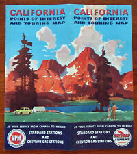 Vintage 1946 California Road Map Chevron Standard Gas Station Oil Touring Mint picture