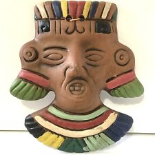Vintage Clay Mask Plaque Mexican Aztec Mayan God   picture