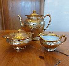 1960's 22kt Gold Teapot, Covered Sugar Bowl & Creamer by Dixon Art Studio picture