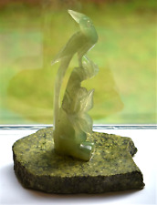 Carved Jade Bird Pheonix Statue on Rare Olivine Base 6.5