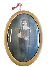 Antique Picture frame  Convex Glass  Wood Oval 1900’s Photo Young Boy Uniform  picture