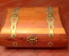 Vintage CEDAR TREASURE CHEST  Jewelry Box Brass Hardware  Keepsake box picture