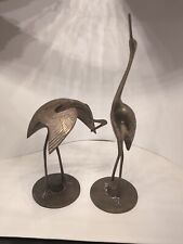 Vintage Pair of Crane Heron Egret Bird Figurines Brass Mid Century Modern picture