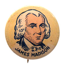 1930's JAMES MADISON Cracker Jack pinback button PRESIDENT h5 picture