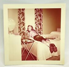 Vtg 1950s Photo Teenage Girl Bobbi Socks Loafers Barkcloth TV Tray Coke Bottles picture