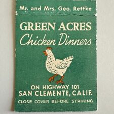 Vintage 1940s Green Acres Chicken Dinners San Clemente CA Matchbook Cover picture