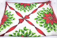 Christmas Table Runner Holly Poinsettia Bows MCM Mid Century Retro -VINTAGE picture