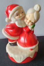Vintage Music Box Mr & Mrs Santa Claus Figurine Rotates Plays Jingle Bell Works picture