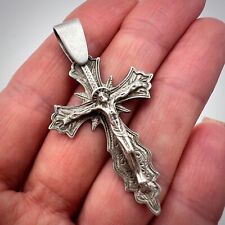Huge Vintage Sterling Silver 925 Christian Crucifix Jesus on Cross Pendant 5.3gr picture