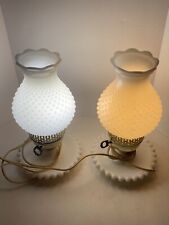 Set of 2 Fenton UnderWriters Laboratories Hobnail Milk Glass Lamps H3374 Shade picture