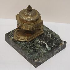 Antique French Empire Marble and Brass Inkwell with Pen Slot Very Detailed READ picture