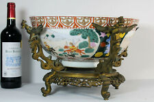 XL Antique japanese porcelain warrior bronze Dragon frame centerpiece bowl  picture