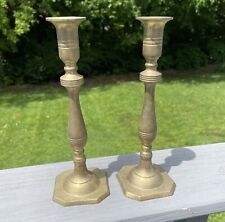 2 Vintage French Candlesticks Brass Candle Holders Christmas Sticks Pair Used picture