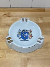 Vintage Wiesbaden Germany Cigarette Ashtray White Porcelain Gold Trimmed picture