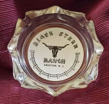 Vintage Black Steer Ranch Ashtray In Clear Glass, White and Black Printing picture