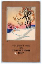 c1910's Christmas Arts And Craft House Trees Winter Snow Morning Sun IA Postcard picture