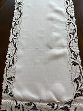 Vintage Madeira Linen  Cutwork Leaves/ Flowers Embroidery Runner .34 