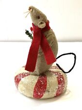 ADORABLE~CHRISTMAS VINTAGE ESC TRADING CO MOUSE SITTING ON PEPPERMINT CANDY picture
