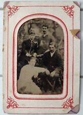 Tintype Family Couple with Paper Frame c1800s Vintage picture