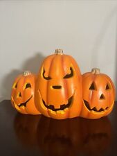 Rare 3 Three Faced Lighted Pumpkin Trio  Halloween 13” H X 17” W Unmarked picture