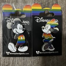 Disneyland Paris Mickey And Minnie Silver Rainbow Pride Pins picture