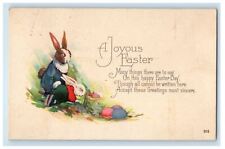 c1920's Joyous Easter Anthropomorphic Rabbit Bunny Eggs Posted Vintage Postcard picture