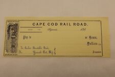 Vintage Illustrated Unused Bank Check, Cape Cod Railroad, Barnstable Bank 1860s picture