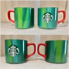 2- STARBUCKS ~2022 Ombré Green/Blue Red Handle  ~11 OZ. Coffee Mug ~Hard To Find picture