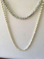 Two VTG White Painted Milk Glass Pearl Bead Necklaces 30